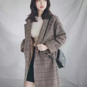 여성 체크 롱 카라넥 하프 자켓 간절기 모직 코트 (41032627)