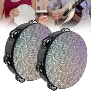 나무 탬버린 손에 들고 있는 드럼 벨 2개 교회 파티용 8인치 핸드벨 드럼헤드 더블 로우 징글 타악기 음악