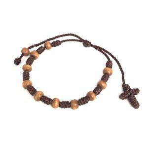 시프리마니아 유니 10년 묵주 팔찌, 갈색 코드와 나무 구슬, 남녀용 조절 가능한 가톨릭 기도 팔찌