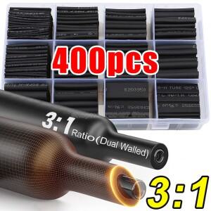 3:1 비율 열 수축 튜브 키트 검정색  줄 지어 와이어 랩 산업용 커넥터 케이블 슬리브 보호기