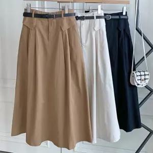 봄트렌치 여자 밴딩 미색 플리츠 면치마 롱스커트 (29790160)