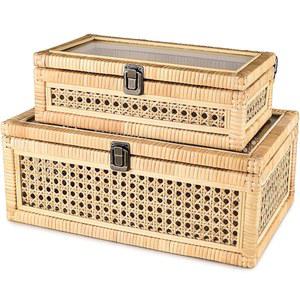 네곰 대형 장식 상자 뚜껑 디스플레이, 유품 메모리 저장 상자, 힌지 직조 라탄 보석 유리 보호 빈티지 공예 정리함.