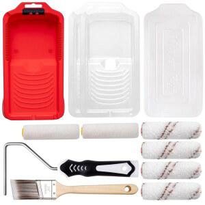 미스터 루이 4인치 페인트 롤러 키트, 6개의 극세사 소매, 트레이, 라이너 & 커버, 손잡이, 1.5인치 앵글 브러시가 포함된 12피스 미니 세트 - 벽, 캐비닛, DIY 및 프로 페인팅용