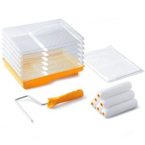 작은 페인트 롤러가 있는 15개 6인치 롤러 키트, 라이너가 트레이, 문, 벽, 캐비닛 도장용