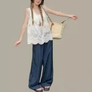 여성 레이스 브이넥 민소매 블라우스 레이어드 스타일 (41315495)