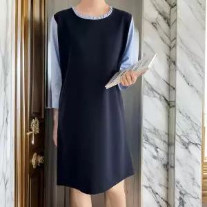 칠부셔츠 프릴넥 라운드 레이어드 일자원피스 단품 (31804522)