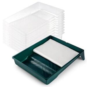 이바이브러시 페인트 트레이 라이너, 12팩, 일회용 팬 라이너가 있는 9인치 트레이, 텍스처드 심용량 롤러 집 페인트용 용품