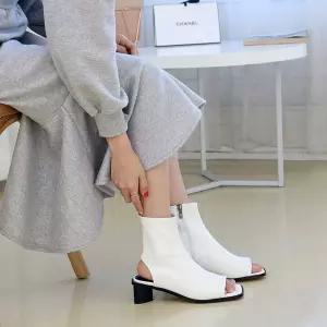 오픈토부츠 프론트 백 트임 포인트 스퀘어쉐입 앵클 숏부츠