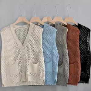 [신상오픈런]여성용 물결무늬 브이넥 여름 니트 조끼 (35830013)