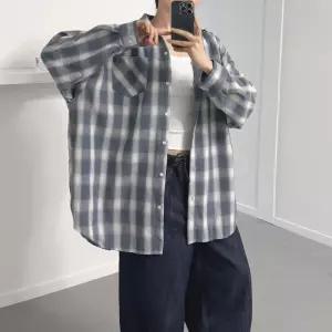 [신상오픈런]체크남방 박스셔츠 얇은긴팔 봄여름 여자 찰랑 힙커버 (31711361)