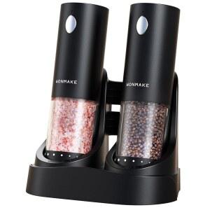 전기 소금 및 후추 그라인더 세트 - 충전 베이스 LED 조명, 조절 가능한 거칠기, 한 손으로 쉽게 조작할 수 있는 이상적인 주방 기기를 갖춘 자동 리필
