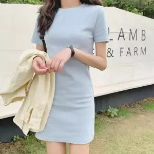 [신상오픈런]반팔원피스 슬렌더룩 학생 키작녀 라운드넥 파스텔 (30491953)