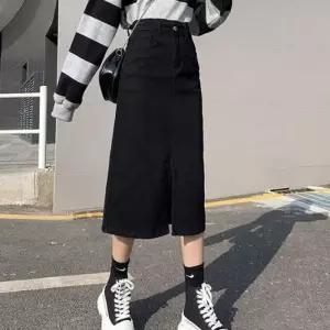 [신상오픈런]흑청치마 슬림핏 에이라인 데님스커트 앞트임 (30491400)