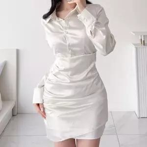 [신상오픈런]실키 셔츠핏 튤립 랩스타일 긴팔 미니원피스 (30487823)