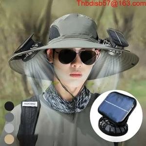 양쪽 태양광 팬이 달린 야외 낚시 모자 충전식 팬 차양모 태양광 쌍팬 버킷햇 편안하  차