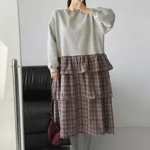 여성 체크 프릴 레이어드 롱원피스 빅사이즈 기모 (44091933)