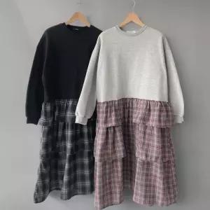 여성 체크 프릴 레이어드 기모 롱원피스 빅사이즈 캉캉 (44091931)