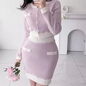 크롭자켓 라운드넥 투톤 겨울하객룩 미니스커트 셋업 (29192945)