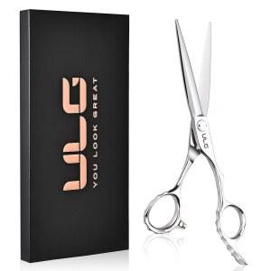 ULG 프로페셔널 헤어 커팅 가위 및 가위, 6.5인치 440C 일본 스테인리스 스틸 이발 손으로 만든 면도날 살롱 가정용 인체공학적 오프셋 핸들