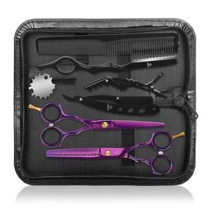 Ethyxe 프로페셔널 헤어컷 가위 - 남성용 29-이빨 얇아진 가위와 스트레이트 가위가 포함된 9개의 PCS 세트 (6.5인치, 보라색)