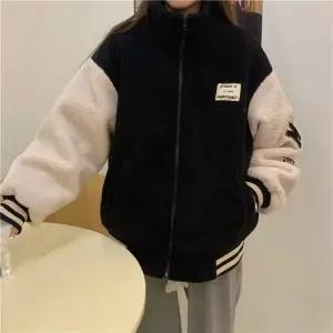 [디작소]여성 모던캐주얼 소매 배색 뽀글이 후리스 점퍼 (31247012)