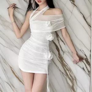브라이덜 셀프웨딩 야시 흰색 코사쥬 홀터넥원피스 (31804397)