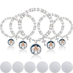 세례 모조용 승화 묵주 블랭크 팔찌 12피스 비즈 브레이슬릿 크로스 참 열전달 가톨릭 첫 성찬식 선물 샤워 DIY 주얼리 만들기