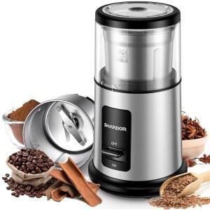 샤도르 원터치 커피 그라인더 전기, 향신료, 허브, 원두 향신료 및 씨앗용, 탈착식 스테인리스 볼 1개 포함, 드라이 그라인더, 실버