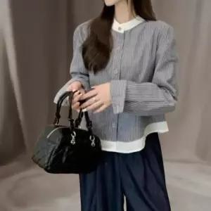 여성 차이나 카라 배색 스트라이프 블라우스 (44092085)