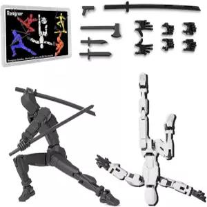 (사전 조립) 더미13 자기 액션 피규어 세트 T13 반중력 스타일 스톱 모션 관절 다관절 이동 로봇(블랙 및