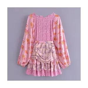 여자 봄 치마 가을 올드미녀복 브이넥 레이어드 배색 A라인 스커트 스트링 루즈 원피스 원픽1