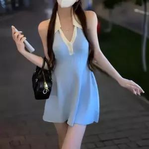 [디작소]여성 카라 홀터넥 민소매 허리 슬림 미니 원피스 (36464011)