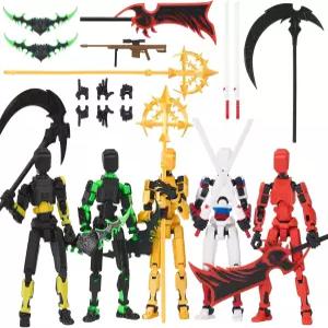 플런틀리유 T 13 액션 피규어 세트 5팩 - 세이버와 3D 프린팅된 행운의 로봇 더미 피규어가 포함된 사전