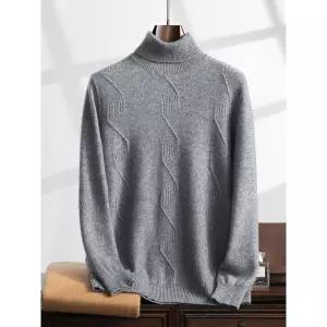 남자 루즈핏 칼라넥 자카드 스웨터 터틀넥 기모 음표 캐시미어 도톰 풀오버 원픽1