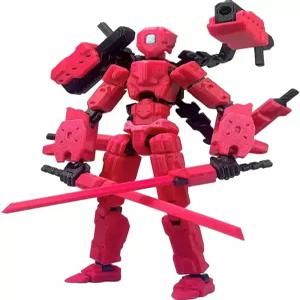 캐논이 장착된 트레이즈 T13 액션 피규어 - 레드 타이탄 13 로봇 3D 프린팅 다관절 관절 가동 수집품 조립