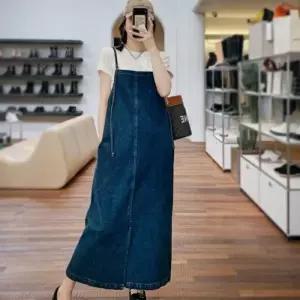 [디작소]여성 썸머 데님 멜빵 오버핏 롱 원피스 (33683153)