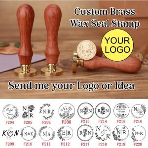 맞춤형 왁스 씰 스탬프 및 나무 손잡이 세트 청첩장용 다양한 디자인 로고 이니셜