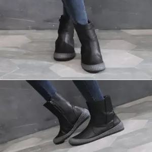 여자 둥근코 퍼안감 천연소가죽 앵클부츠