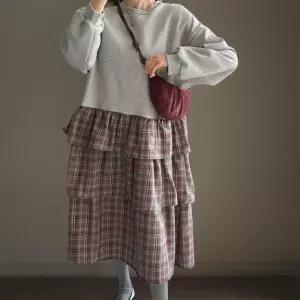 여성 체크 프릴 레이어드 롱원피스 빅사이즈 기모 캉캉 (44091932)