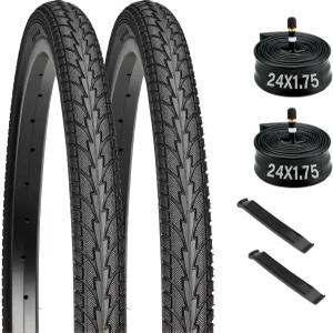 24 x 1.75 자전거 타이어 2팩 및 튜브 슈레이더 밸브가 장착된 1.65/1.70/1.75/1.80