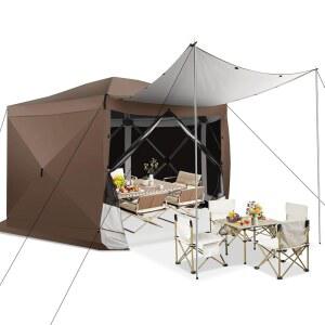 코비지 팝업 가제보 가방과 텐트 하우스 스크린 말뚝이 12x12 즉시 캠핑용 모기장이 캐노피 휴대용 룸 브라운 바닥 허브