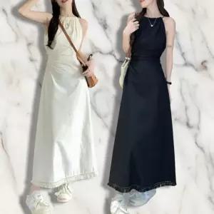 여성 세련된 휴양지 스타일 홀터넥 허리 슬릿 드레스 (45267928)