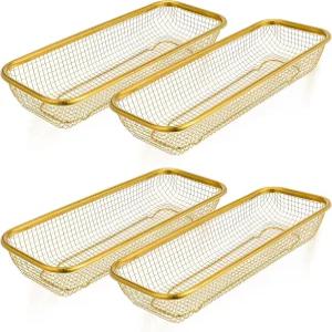 지시유엘 4개 골드 주방 서랍 바구니 스테인리스 스틸 보관 용기 메쉬 황금 식기 홀더 와이어 쌓기 건조 12
