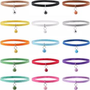 Whaline 15pcs 양면 소프트 플러시 강아지 ID 목걸이 개와 고양이를 위한 벨 포함