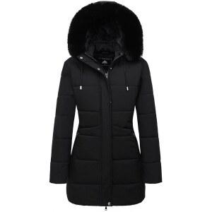 MOERDENG 여성 파카 겨울 다운 모피 방수 인조 코트 패딩 재킷 안감 플리스 두꺼운 후드 탈부착