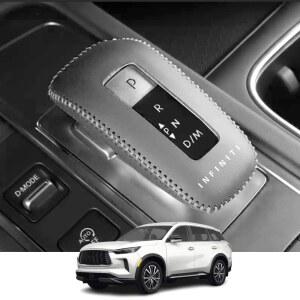 인피니티 QX60 2022 2023 2024 가죽 자동 기어 변속 노브 커버, 트랜스미션 부츠 레버 시스(블랙 스티치)를 위한 카카시 커스텀 인테리어 액세서리