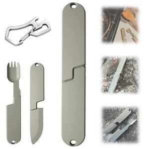 코팍 2 in 1 캠핑 식기 세트, 휴대용 분리형 접이식 포크 스푼, 재사용 가능한 마그네틱 실용적인 식기류, 여행 하이킹 야외 생존용 (1세트)