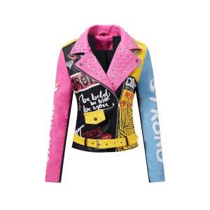 리시시다 여성 의류 패션 가을 리벳 스터드 트렌디 모토 인조 재킷 벨트 스트리트웨어 봄 바이커 가죽 길이