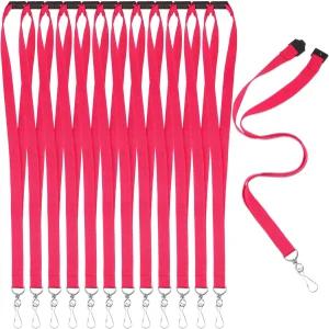 파텔라이 12개의 분리형 랜야드와 J 훅 벌크 플랫 ID 배지 목 랜야드 카드 네임택 홀더 스트랩(핫 핑크)