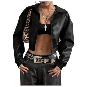 보드럼 여성 재킷 인조 크롭 슬리브 가죽 PU Y2K 코트 모터 어깨 바이크 드롭 스트리트웨어 집업 긴 모터사이클